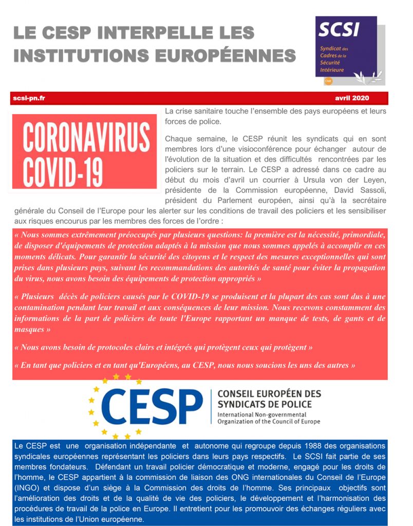 THE CESP CALLS UP ON EUROPEAN INSTITUTIONS